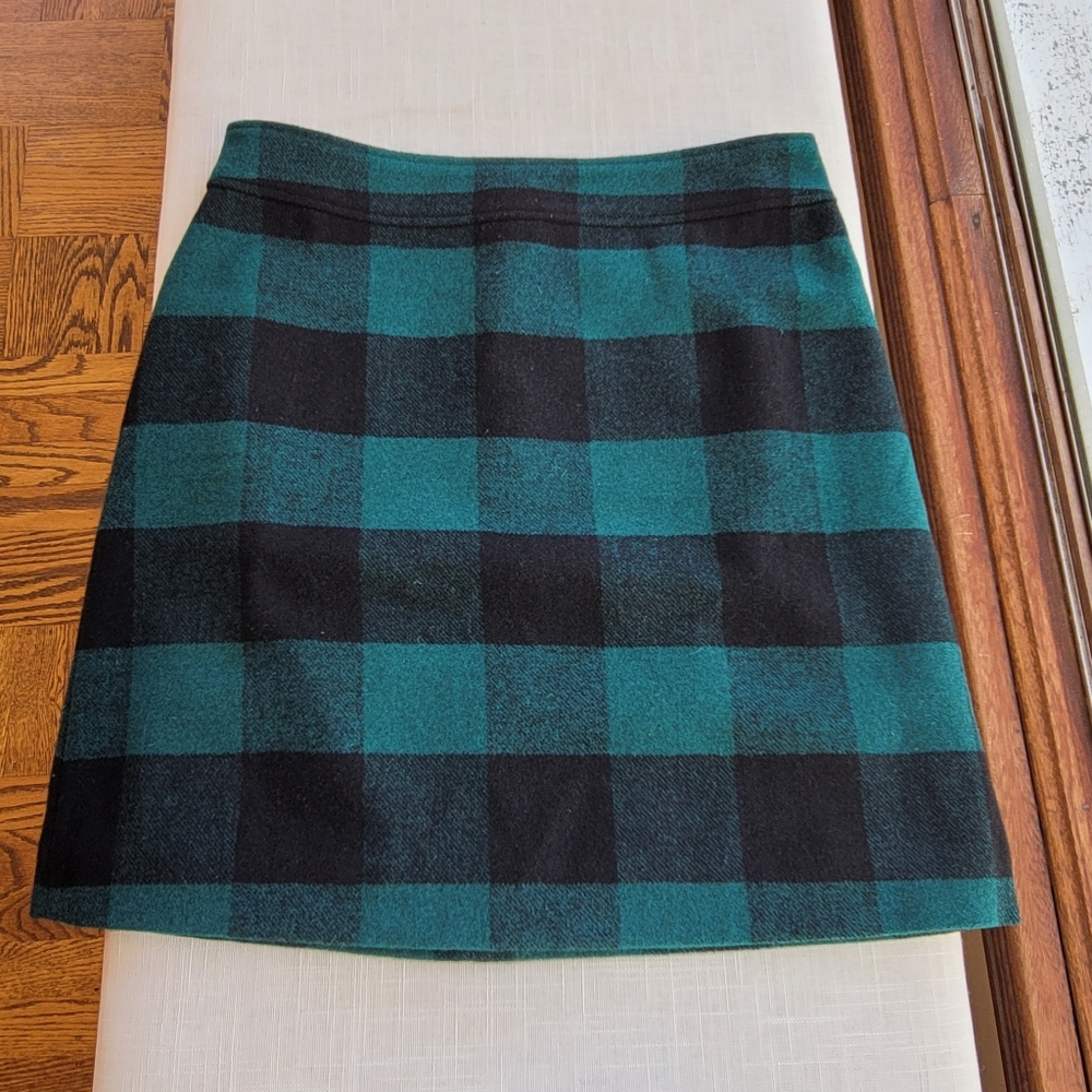 NEW! J.Crew sz 6 Plaid Green Black Buffalo Check Tartan Plaid Wool Mini NWT